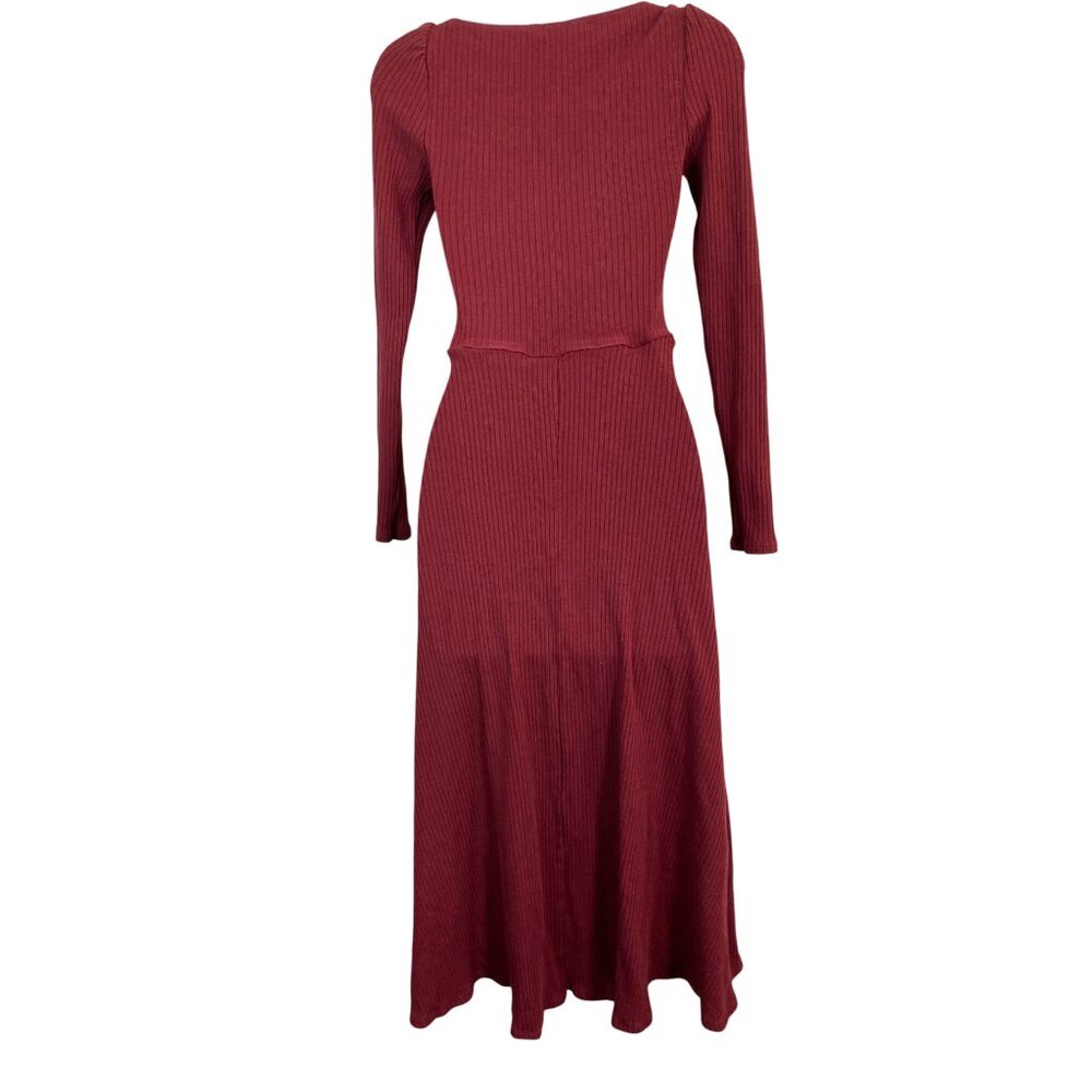 Reformation Banks Midi Dress size Small Red Long sleeve Red Ribbed Front Slit - Picture 3 of 16